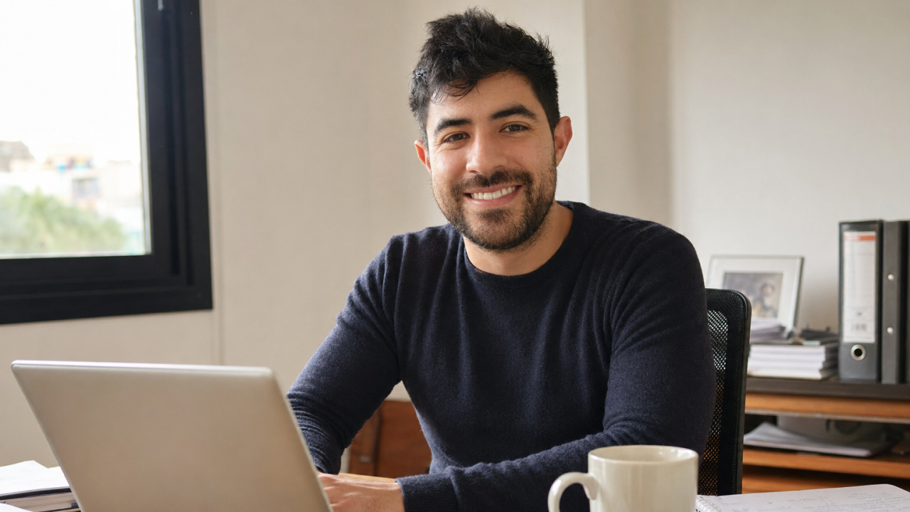 Nicolás Gómez trabajando desde su oficina